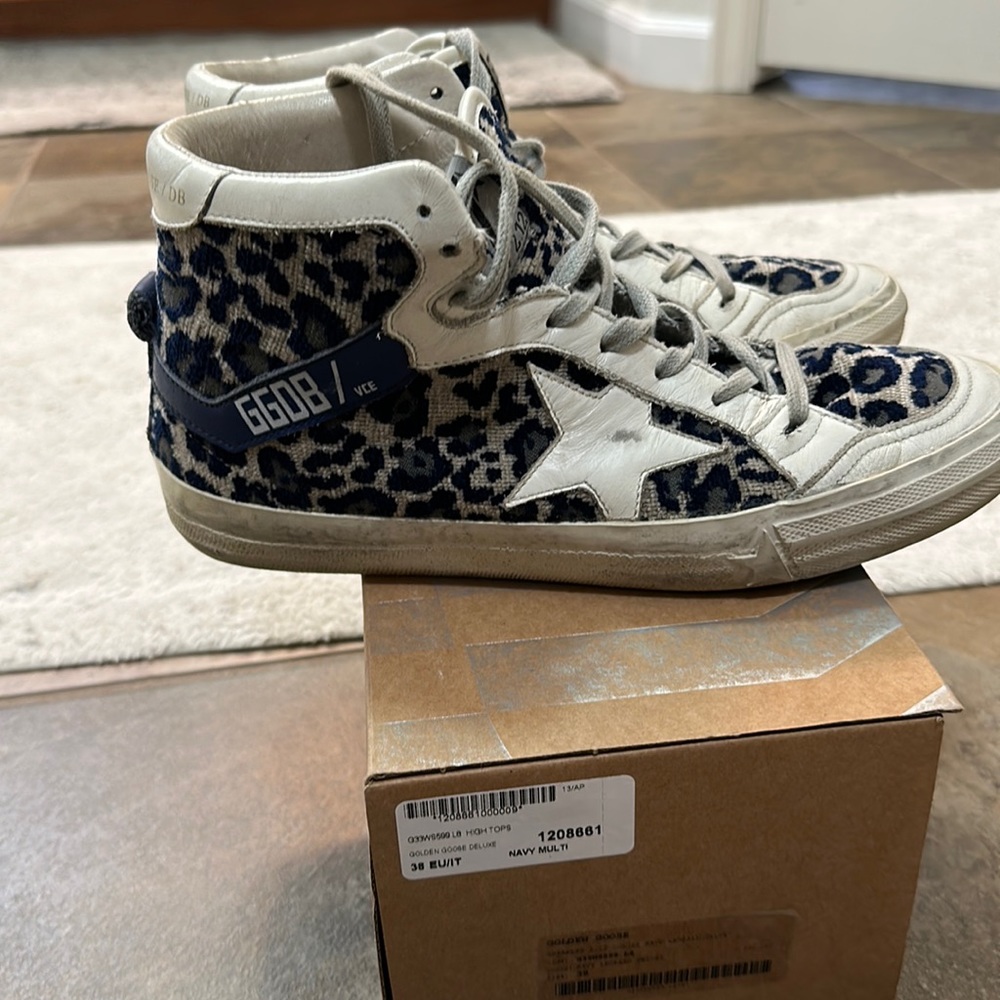 Golden Goose Deluxe Brand Women's Blue 2.12 Sneakers In Navy Leopard Velvet.